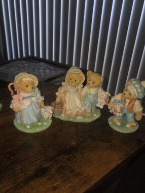 Cherished Teddies Pastel Blue and Cream Bear Figurine Set
